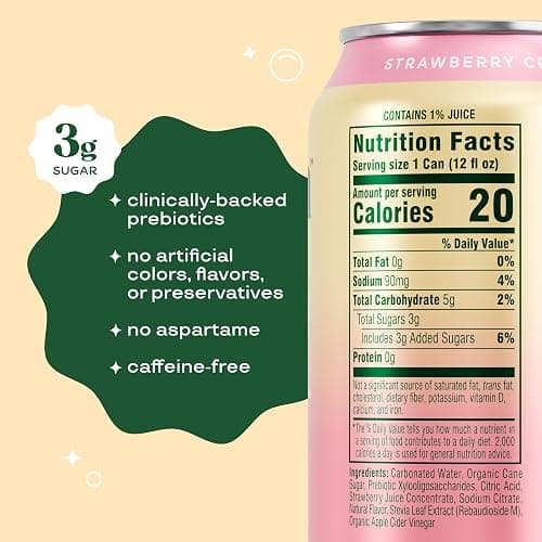 Bloom Pop Prebiotic Soda 12 Pack, Strawberry Cream Flavor, 12oz Cans | Prebiotic Soda for Gut Health, Low Calorie Soda, No Caffeine, Healthy Soft Drink Alternative thumbnail 2