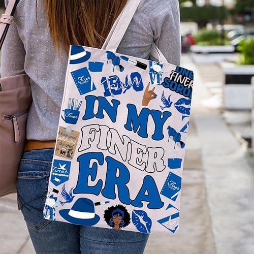 WCGXKO Sorority Gift In My Finer Era Royal Blue & White Finer Sisterhood Sorority Life Canvas Tote Bag thumbnail 5
