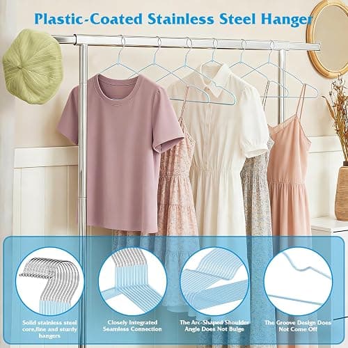 150 Pack Clothes Hangers,Non Slip Blue Plastic Coated Metal Coat Hanger for Closet,Sturdy Thin Hangers Bulk Space Saving Hangers for Pants,Skirt,Shirt,Dress,Tie thumbnail 4