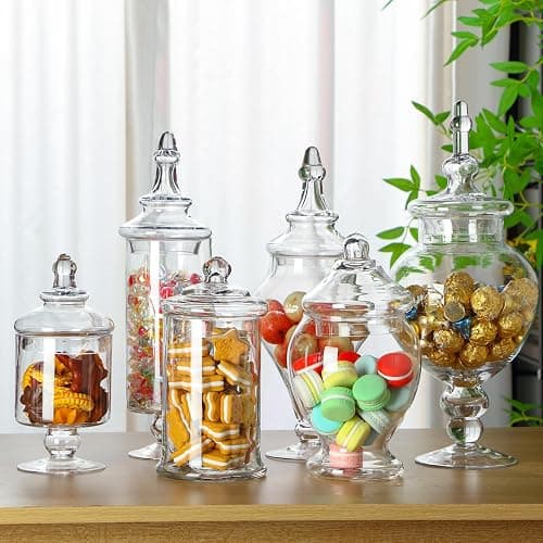 Mimorou 6 Sets Glass Apothecary Jars with Lids and Scoops 3 Styles Clear Candy Jars for Candy Buffets Candy Display Containers Bath Salt Container Cookie Crafts Bathroom Kitchen Storage (Simple) thumbnail 2