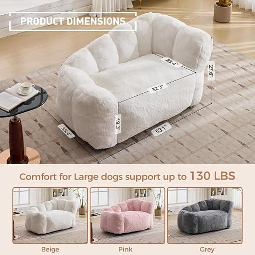 Belandi Dog Sofa Couch for Extra Large Medium Dogs, 51” Memory Foam Pets Sofa with Faux Fur Fabric Beige thumbnail 2