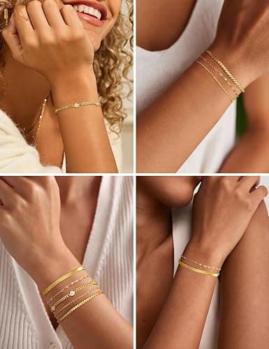 5Pcs Gold Bracelets, 18K Gold plated OPTION 3  GOLD thumbnail 5