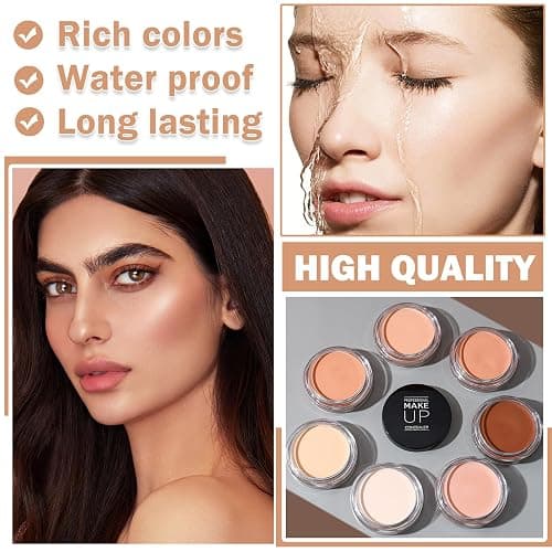 Cream Concealer Makeup Palette Matte Full Coverage Concealer with Brush Color Corrector Correcting Under Eye Concealer Palette for Dark Circles - 01 Ivory White thumbnail 4