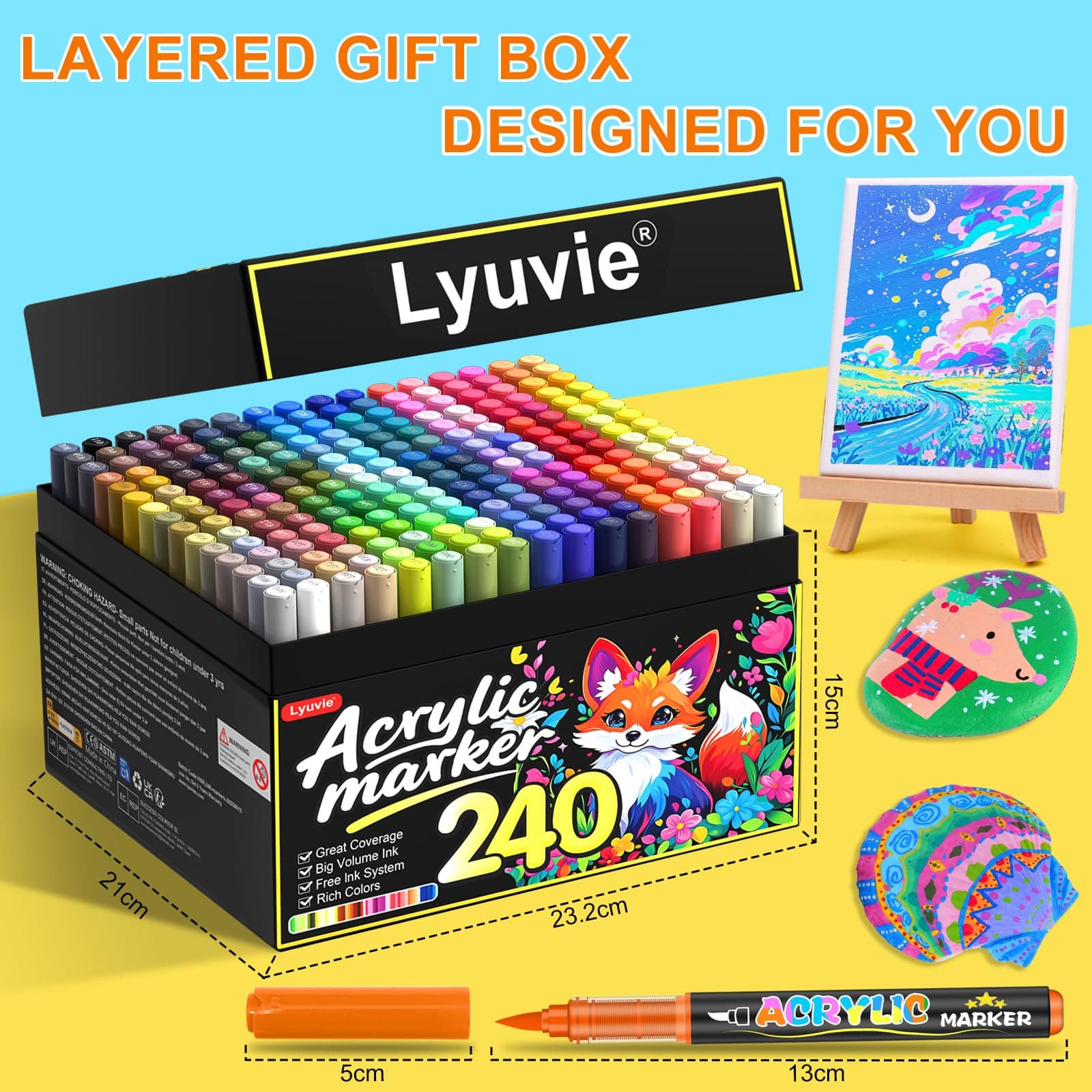 Set of 240 Colours Acrylic Paint Pens, Permanent Water-Based Acrylic Paint Pens for Painting Stones, Fabric, Wood, Glass, Paper and Plastic, Craft Supplies thumbnail 5