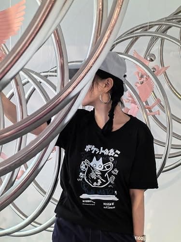 Unisex Cartoon T-Shirts Harajuku Kawaii Cat Letter Printed Short Sleeve Tees Couple Loose Clothes Y2K Tops thumbnail 2