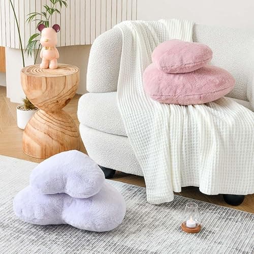 XVTRU Dusty Pink Heart Pillows, Cute Heart Decorative Pillow, Heart Shaped Throw Pillows for Bed, Faux Rabbit Fur Plush Hoom Decor Pillow Cushion for Chair Sofa Living Room (Mini 12.9" x 9.8") thumbnail 5