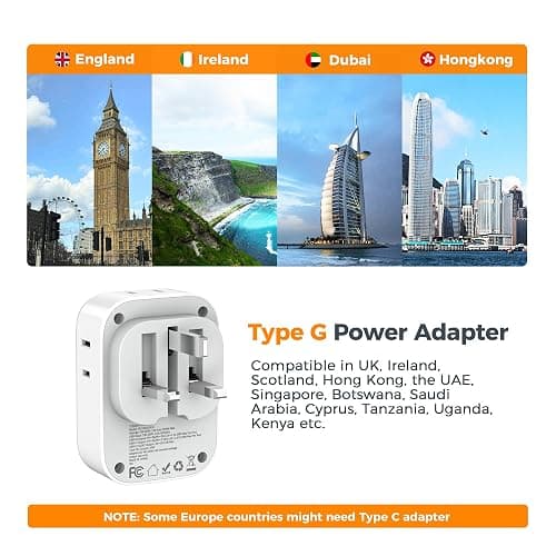 TESSAN UK Adapters for Travel, US to UK Ireland Plug Adapter 20W, Foldable | Power Adaptor, 4 Outlets 3 USB(PD 20W 1 USB C), Type G for USA to Scotland London England Hongkong Dubai Irish thumbnail 3