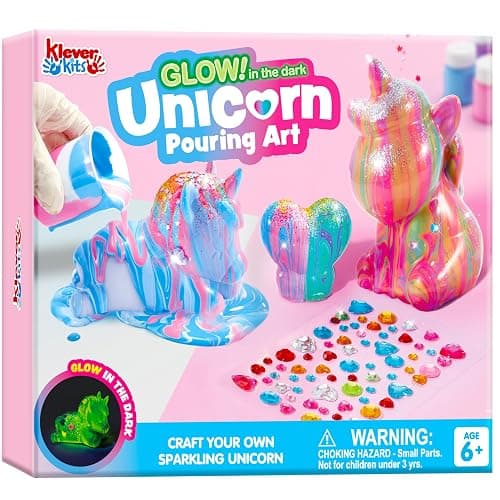 Klever Kits Glow in The Dark Unicorn Paint Pouring Kit, DIY Unicorn Art and Crafts for Kids 6-12, Craft Gifts for Girls Princess Art Supply, Painting Sensory Toy for Birthday Xchris Ideas by JOVA - Image 1