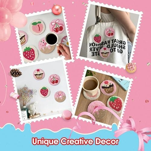 yuegool 6PCS Punch Needle Coaster Kit, Easy DIY Embroidery Set for Beginners & Adults with Patterns, Tools, Yarns, Hoop, Instructions & Coaster Holder thumbnail 5