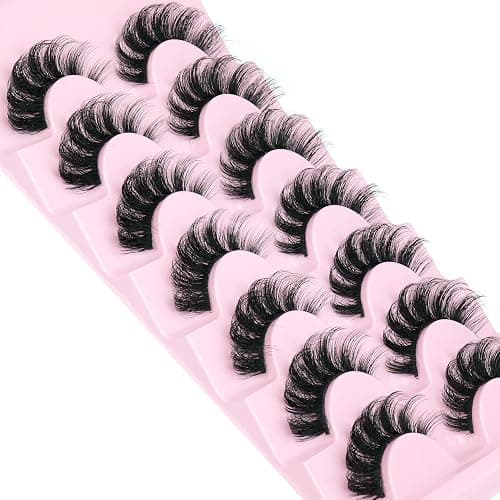 Mink Lashes Fluffy Wispy Lashes Natural Look 3D False Eyelashes D Curl Russian Strip Lashes 7 Pairs Short Fake Eyelash Pack by EYDEVRO thumbnail 3