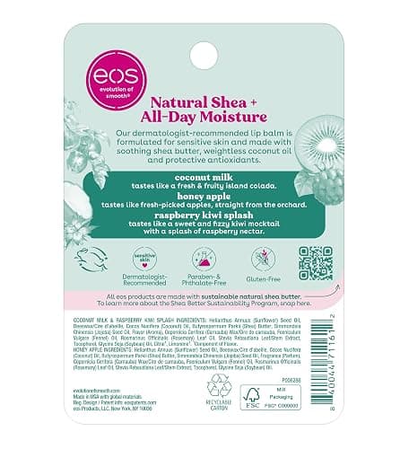 eos Natural Shea Lip Balm, Honey Apple, Coconut Milk & Raspberry Kiwi Splash, All-Day Moisture, Lip Care Products, 0.14 oz, 3-Pack thumbnail 7