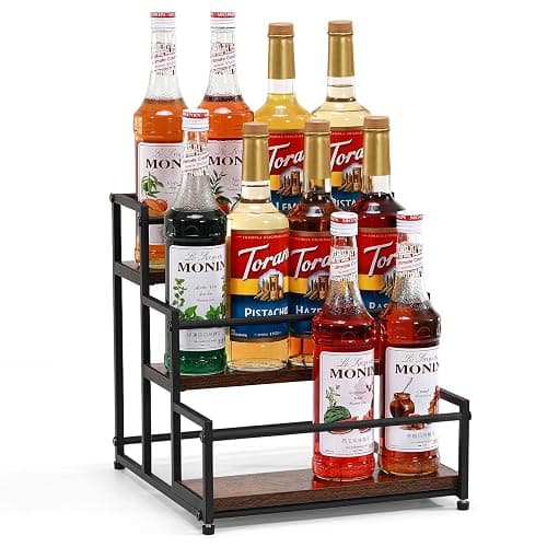 ICOHOT Coffee Syrup Rack Organizer, 3-Tier 12 Syrup Bottles Holder Stand for Coffee Bar, Liquor Bottle Display Shelf Bar Shelf Stand Countertop Rack for Syrup, Wine, Spice - Image 1
