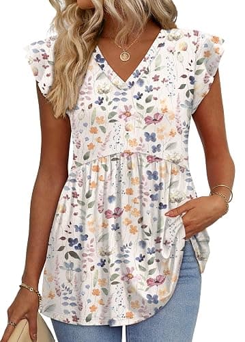WIHOLL Womens Summer Tops 2026 Babydoll Shirts Ruffle Sleeve Spring Outfits Dressy Casual Blouses - Image 1
