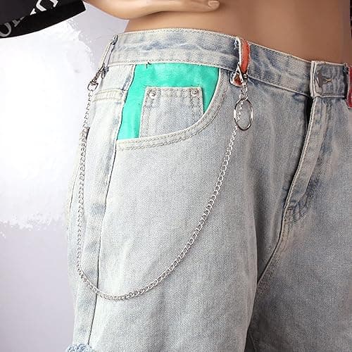 VEINTI+1 5 Pieces Silver Jeans Pants Chain Belt Goth Grunge Chain Pocket Waist Chain with Star Moon Snake Lock Decorations for Women/Men - Star Lock thumbnail 6