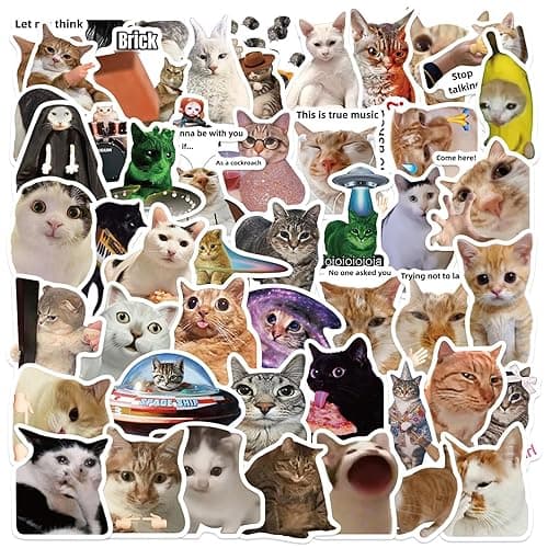 Cat Meme Stickers, Funny Cat Stickers for Kids Journaling Adults Kawaii,Cute Waterproof Vinyl Sticker for Water Bottles Laptops 50Pcs - Image 1