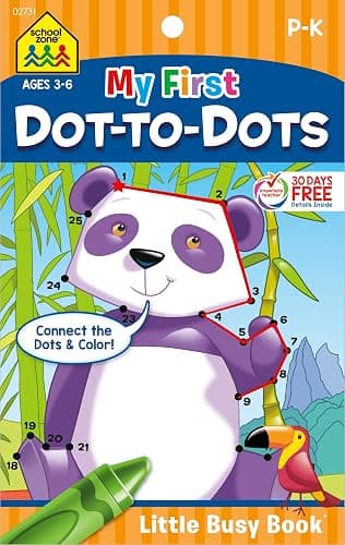 School Zone My First Dot-to-Dots Workbook: 48 Pages, Pre-K, Preschool, Kindergarten, Activity Pad, Connect the Dots, Numbers 1-25, Coloring, Ages 3 to 6 (Little Busy Book Series) - Image 1