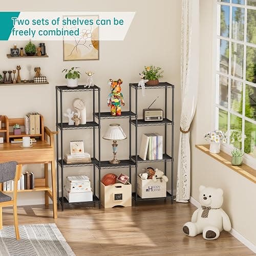 SINGAYE Metal Shelves Wire Shelving：Storage Rack Standing Units Shelf for Kitchen Laundry Bathroom Closet Organizers Pantry Narrow Mesh Adjustable 10" D x 16" W x 55" H Black thumbnail 6