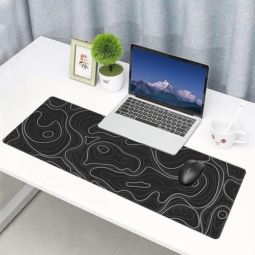 Large Gaming Mouse Pad Black Topographic Contour Mouse Pad Extended XL Long Mousepad Big Desk Mat with Stitched Edges & Nonslip Rubber Base for Company Office Work, 31.5 X 11.8 Inch thumbnail 7