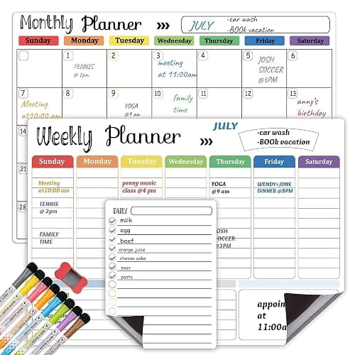 Hivillexun Magnetic Dry Erase Calendar Whiteboard Set (3-Pack) for Fridge, Wall, and Refrigerator Organization – Monthly, Weekly, and Daily Planners with 8 Markers and Eraser thumbnail 6