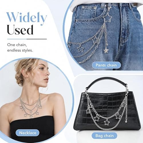 Gothic Silver-Tone Layered Star Pants Chain, Wallet Chain Punk Chains Cute Hip Hop Star Lock Charm Jeans Chains Goth Grunge Emo Punk Accessories for Women Men thumbnail 7