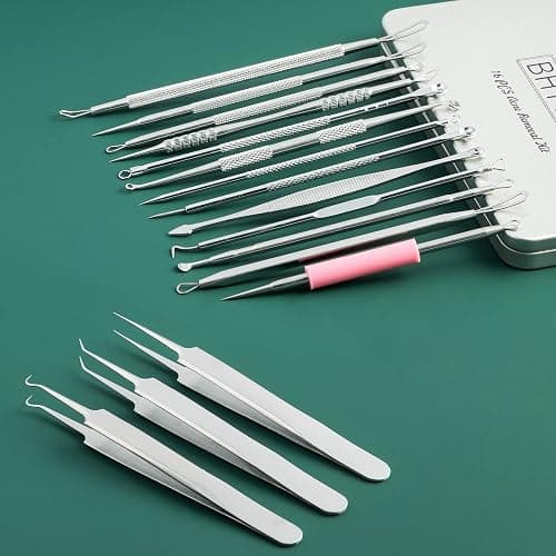 Blackhead Remover Tools, 16 PCS Pimple Popper Tool Kit, Acne Blackhead Tools for Blemish, 410 Premium Professional Stainless Acne Pimple Extractor Tool with Metal Box thumbnail 7