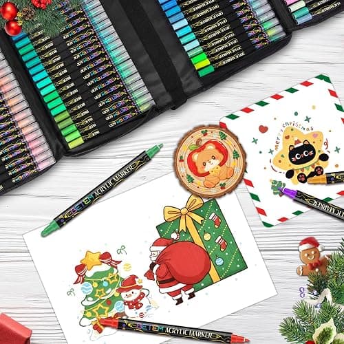 Betem Acrylic Paint Markers Pens, Dual Tip 120 Colors Premium Paint Pens Acrylic Markers for Wood, Fabric, Canvas, Stone, Rock Painting, Glass, Ceramic Surface, DIY Crafts Making Art Supplies with Bag thumbnail 2