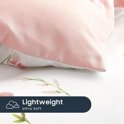 Wake In Cloud - Floral Comforter Set, Cottagecore Cute Aesthetic Watercolor Tiny Flowers and Leaves, Soft Lightweight Bedding for Women Teen Girls, 3 Pieces, Pink, Full Size thumbnail 7