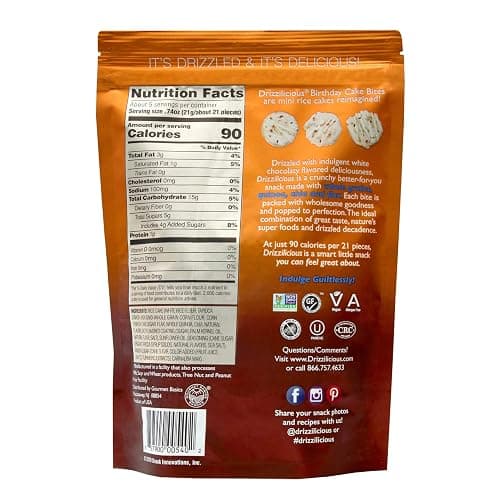 Drizzilicious Birthday Cake Mini Rice Cakes - 4oz (113g) Single Pack | Sinless Chocolatey Snack Bites - Rice Crisps Reinvented | Gluten-Free, Kosher Certified, Dairy-Free thumbnail 2