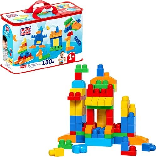 Mega Bloks First Builders Deluxe Building Bag Toddler Block Toys Set, Red | 150 Pieces, Storage, Creative Open-Ended Play, Preschool Kids Ages 1+ Years, Easy to Build - Image 1