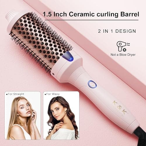 K&K Thermal Brush for Blowout Look, 1 1/2 Inch Ionic Heated Round Makes Hair Smoother, Dual Voltage Thermal Round Brush Get Natural Curls, Easy to Use, Rose Pink thumbnail 3