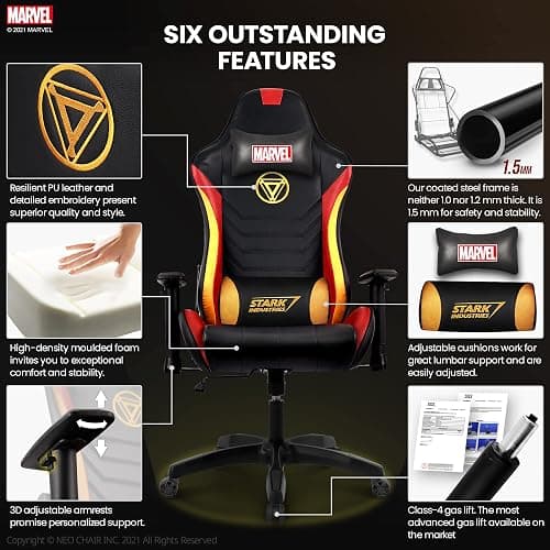 Marvel Avengers Gaming Chair Desk Office Computer Racing Chairs -Adults Gamer Ergonomic Game Reclining High Back Support Racer Leather (Iron Man) thumbnail 4