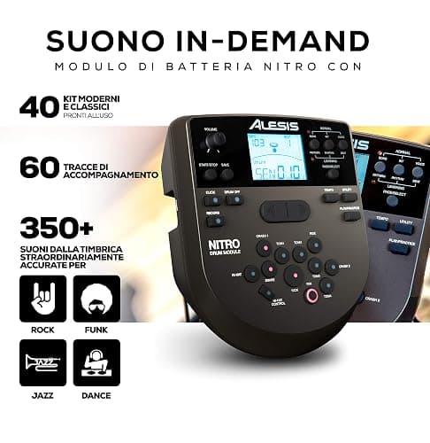 Alesis Nitro Mesh Kit - Batteria Elettronica con Pelli Mesh Silenziose, Pedale e Pad Grancassa, 385 suoni, 40 Kit, Lezioni di Batteria Online e Accessori thumbnail 4