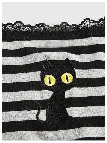 Floerns Women's Sleeveless Cat Embroidery Striped Scoop Neck Contrast Lace Cami Tops thumbnail 4