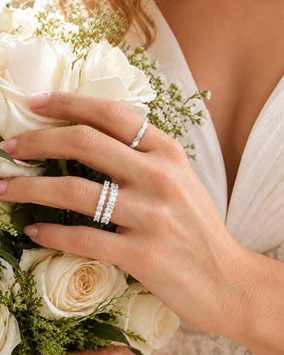 TOBENY Gold Engagement Rings for Women Non Tarnish Stackable Wedding Bands | Cubic Zirconia Sterling Silver Ring, Dainty Promise Love Eternity Stacking Thumb Ring Set, Gold Bridal Rings, Size 6 7 8 9 10 thumbnail 3