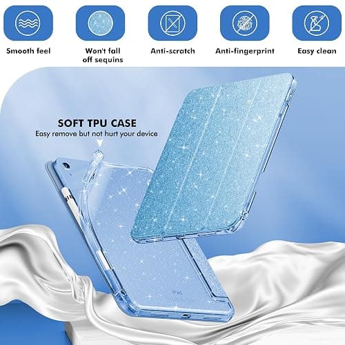 INFILAND Compatible with iPad A16 11th Generation 11 Inch 2025 Case, iPad Case 10th Generation 10.9 Inch, Glitter Cover with Sparkly Clear Back, Pencil Holder, for Kids Girls (Blue) thumbnail 4