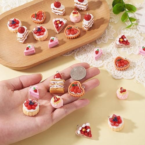 Cheriswelry 30Pcs Resin Cake Charms Imitation Food Pendants Cute Strawberry Cake Dangle Charms Lovely Dessert Hang Ornament 19-31mm for Necklace Bracelet Earring DIY Jewelry Making thumbnail 6