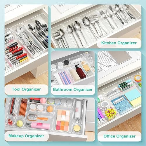 VEXTHYX Clear Plastic Drawer Organizers Set of 45 Vanity Organizers Stackable Storage Bins Dividers Bathroom Organizers Storage Vanity Organizer Bins for Makeup, Kitchen Utensils, Jewelries, Office thumbnail 5