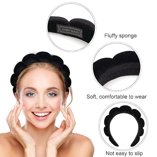 Ayesha Spa Headband for Women Sponge Headband for Washing Face Clouds Soft Hairband Makeup Headbands for Women Girls Shower Makeup Skincare (Black) thumbnail 2