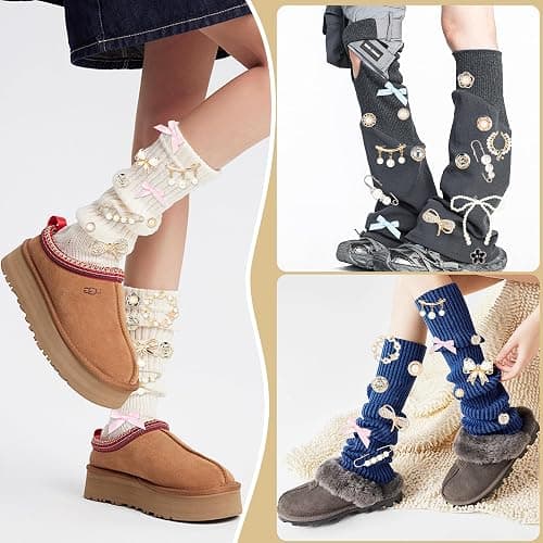 ELLEWIN 60 Pcs Charms for Socks Shoe Charms Safety Pin Brooch Gold Charms for Women Pearl Rhinestone Brooch Pins Junk Socks Pins Kit for Hat Clothes Shoe thumbnail 3