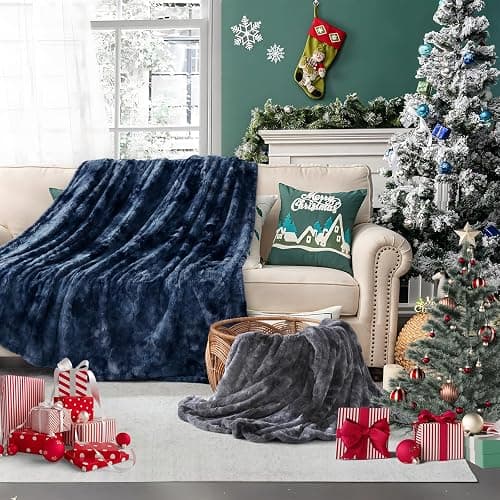 SEALY Electric Blanket Full Size, Fast Heated Warming Blanket Faux Fur & Flannel with 10 Heating Levels & 1-12 Hours Auto Shut Off, Machine Washable, Navy Blue, 80 x 84 Inch thumbnail 2