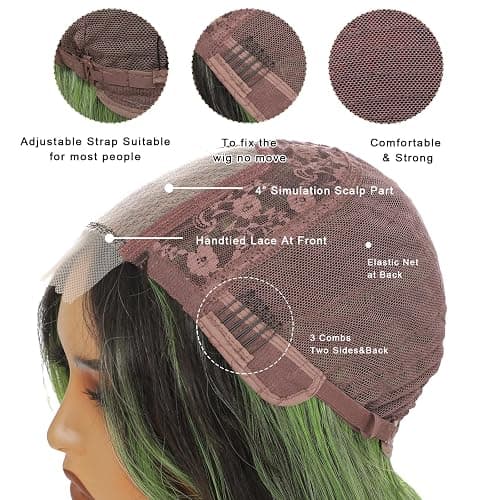 iluadme Black And Green Wig Highlight Sythetic Long Wavy Wig 26" Skunk Stripe Wigs For Women Daily Party Used Middle Part Cosplay（#OTgreen） thumbnail 5