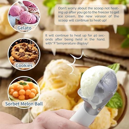 Heated Ice Cream Scoop Rechargeable, Electric Warming Ice Cream Scooper with LED Display, Heats to 158°F for Hard Ice Cream, Easy for Seniors & Kids, IP67 Waterproof (White, 2 oz) thumbnail 9