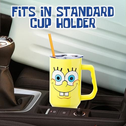 Silver Buffalo SpongeBob SquarePants Stainless Steel Tumbler with Handle, Fits in Standard Cup Holder, 40 Ounces thumbnail 7