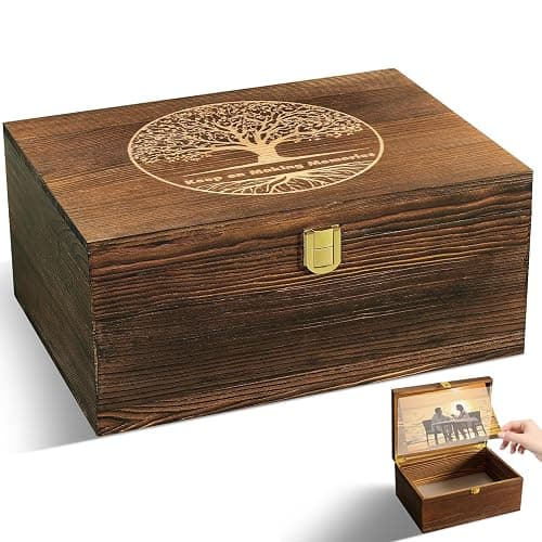 GLOMAXLY Large Tree of Life Wooden Keepsake Box - Elegant Vintage Jewelry Storage Box Durable Wooden Box for Storing Photos, Gifts, Jewelry, Decorative Memory Boxes with Anti-Slip Pads - Image 1