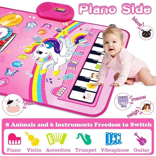 Toys for 1 Year Old Girl Gifts: Baby Music Mat Toddler Toys Age 1-2 - 3 in 1 Piano Drum Animal Touch Unicorn Toy - Infant Musical Toy 12-18 Months Babies Birthday Easter Gifts for 1 2 3 Year Old Girls thumbnail 3