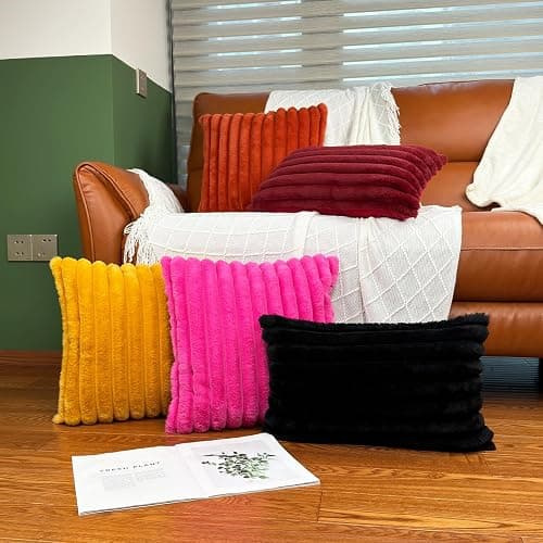 20" x 12" Black Throw Pillow Covers Pack of 2, Soft Fluffy Faux Fur Decorative Pillows for Couch, Bed Cover with Velvet Back for Living Room, Home Décor for Sofa (50cm x 30cm, No Inserts Included) thumbnail 6