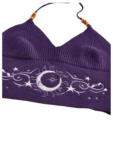 Verdusa Women's Y2k Halter Tops Gothic Clothes Summer Going Out Tops Crochet Cami Tie Boho Cowgirl Outfits thumbnail 4