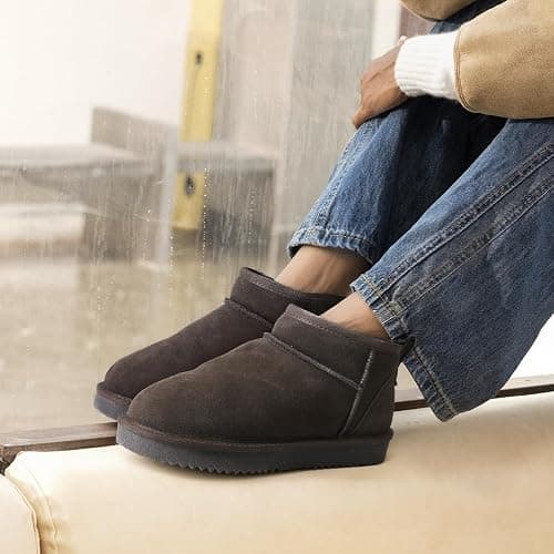 DREAM PAIRS Ankle Winter Mini Boots for Women | Genuine Suede Faux Fur Lining Water Resistant Warm Snow Boots Slip On Memory Foam Comfort Booties FuzzyClassic thumbnail 3