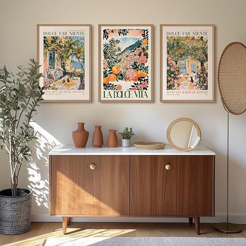 Italy Amalfi Coast Wall Art Italian Kitchen Canvas Wall Decor Vintage City Landscape Travel Poster Kitchen Artwork Italy Food Pictures Mediterranean Prints for Dining Room 12x16 Inch Unframed Set of 3 thumbnail 3