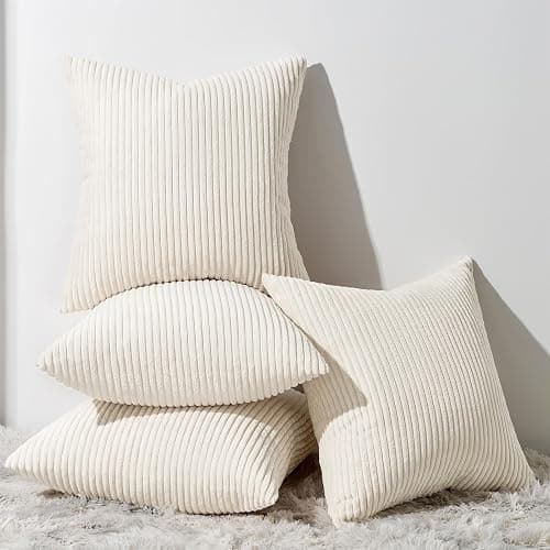 Topfinel Decorative Beige Cream Throw Pillow Covers Cushion Cases, Set of 4 Soft Velvet Modern Double-Sided Designs, Mix and Match for Home Decor, Pillow Inserts Not Included (18x18 inch) - Image 1